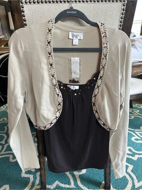 LOFT Cream Embellished Bolero with Chocolate Sequin Tank - Size L